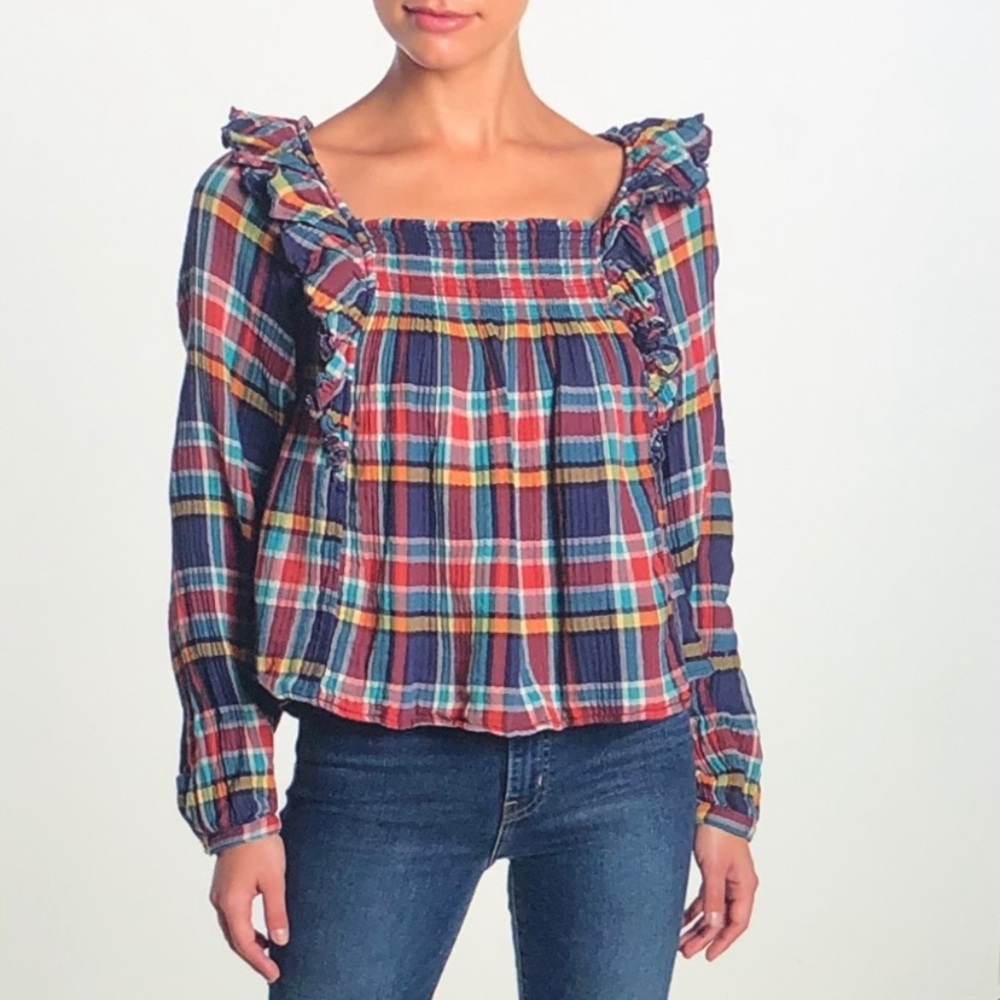 F r e e P e o p l e • Ruffle plaid top